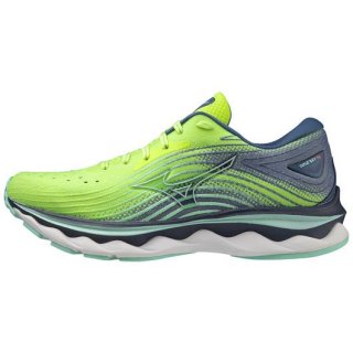 MIZUNO WOMEN'S WAVE SKY 6 RUNNING SHOE-NEO LIME-ANCIENT WATER (4MAW)